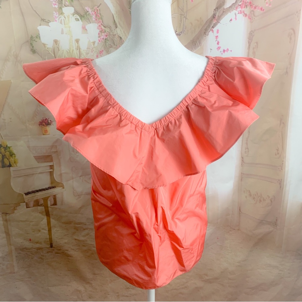 Rebecca Taylor Off Shoulder Ruffle Blouse in Peach - Picture 8 of 12